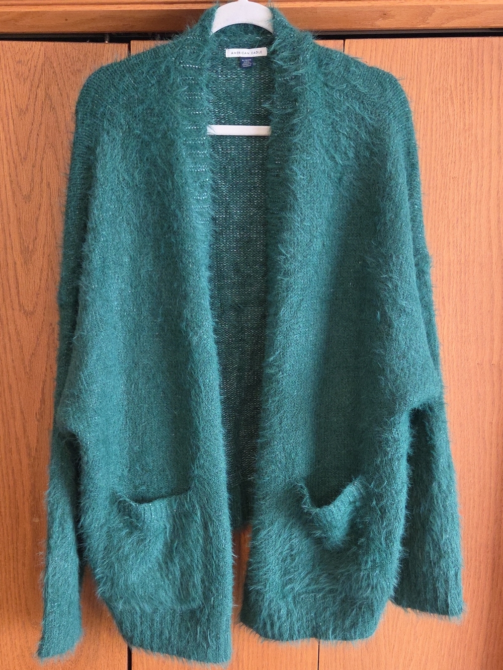 American Eagle Emerald Green Fuzzy Open-Front Cardigan Size Xl